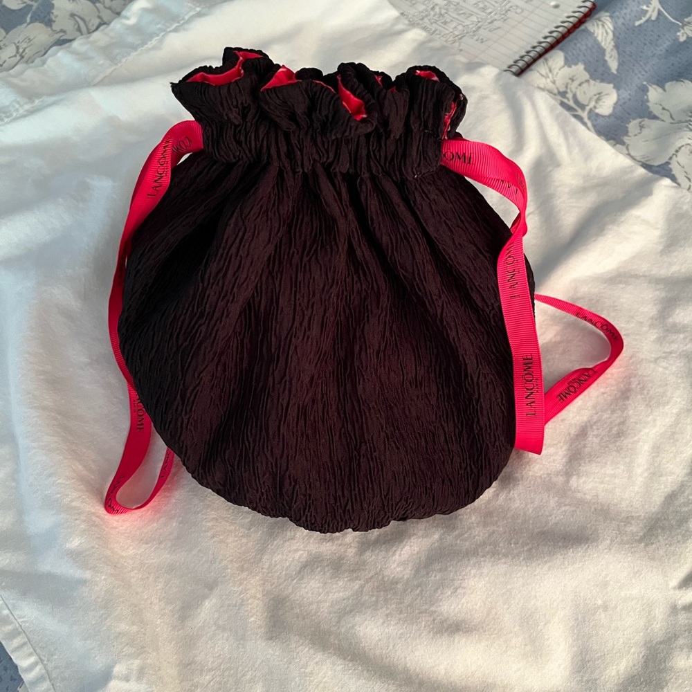 Lancome Black and Pink Cosmetic Bag with Drawstring Closure